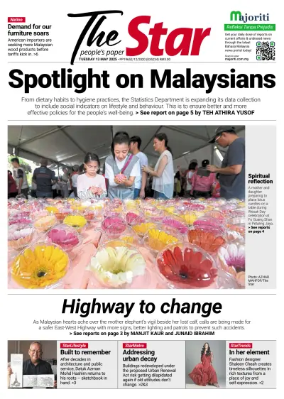 Front page of The Star Malaysia newspaper from Malaysia