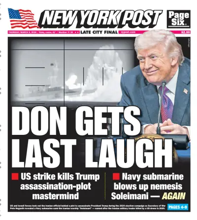 Front page of NY Post newspaper from United States