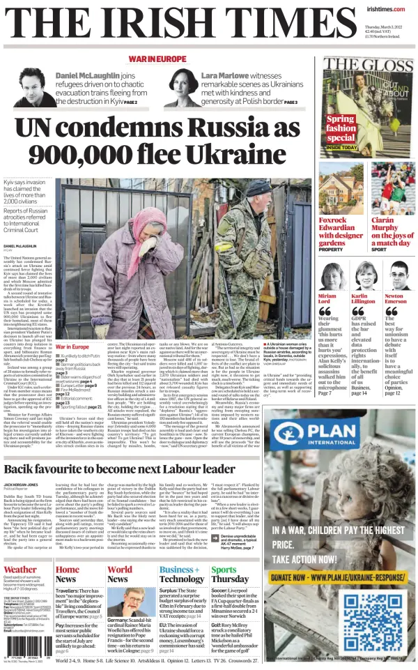 Irish Newspaper Front Pages Paperboy Online Newspapers