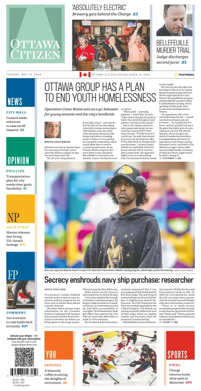 Front page of Ottawa Citizen newspaper from Canada