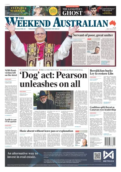 Front page of The Australian newspaper from Australia