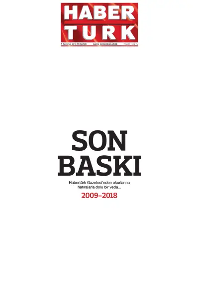 Front page of Haberturk Main newspaper from Turkey