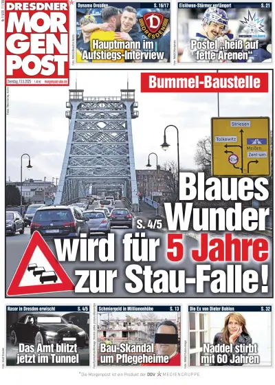 Front page of Dresdner Morgenpost newspaper from Germany