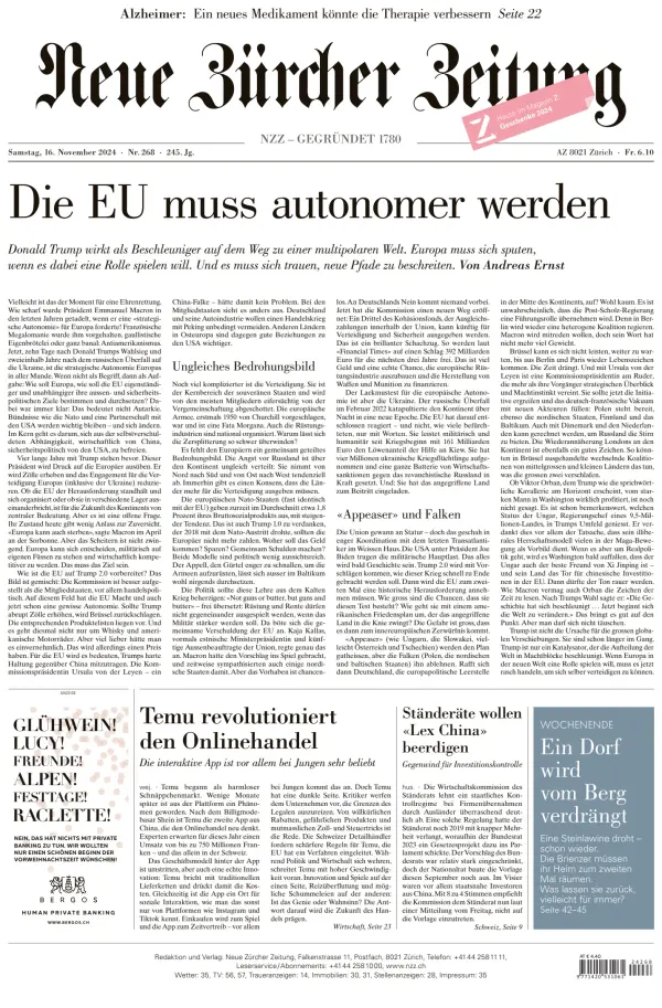 Read full digital edition of Neue Zurcher Zeitung Swiss Edition newspaper from Switzerland