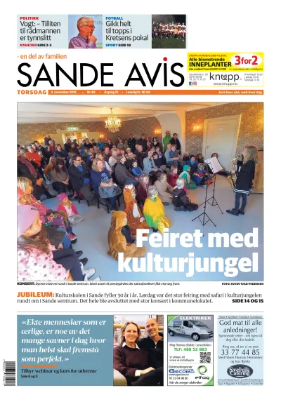 Front page of Sande Avis newspaper from Norway