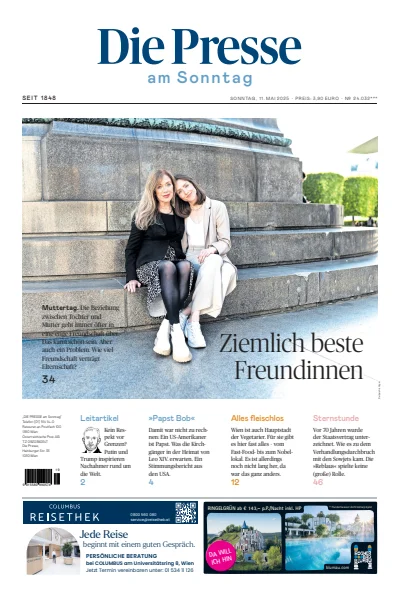 Front page of Die Presse am Sonntag newspaper from Austria