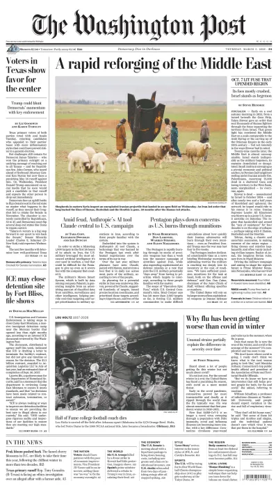Front page of Washington Post newspaper from United States