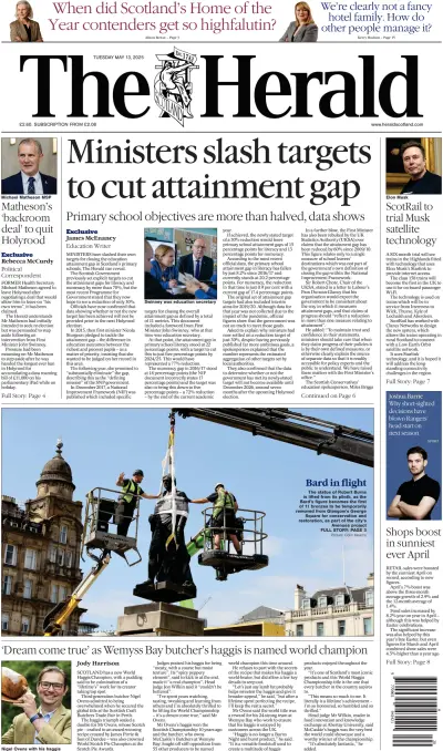 Front page of The Herald newspaper from Scotland