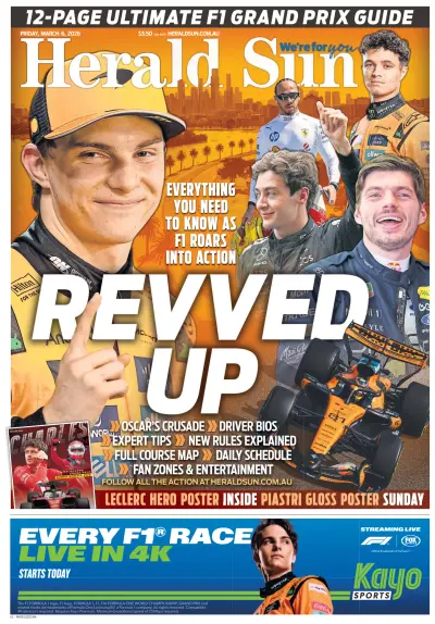 Front page of Herald Sun newspaper from Australia