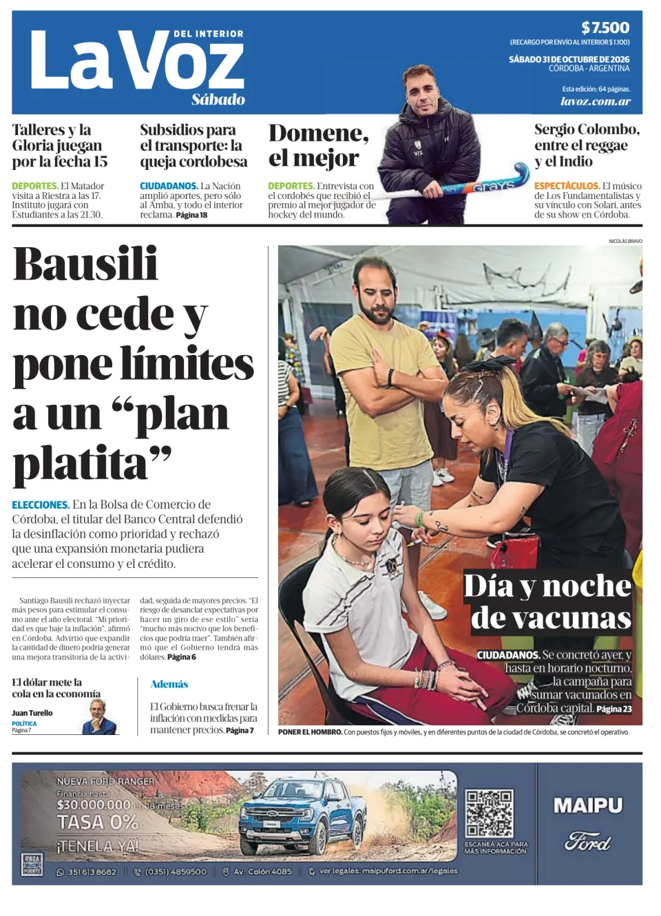 Tapa del diario La Voz del 31/10/2026