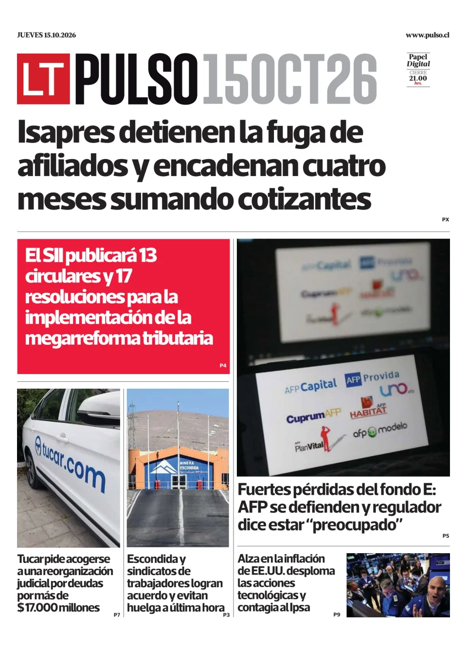 Portada del diario Pulso del 15/10/2026