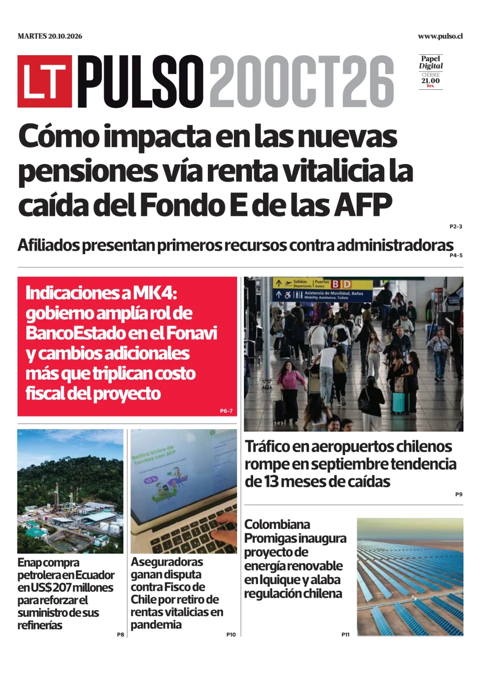 Portada del diario Pulso del 20/10/2026