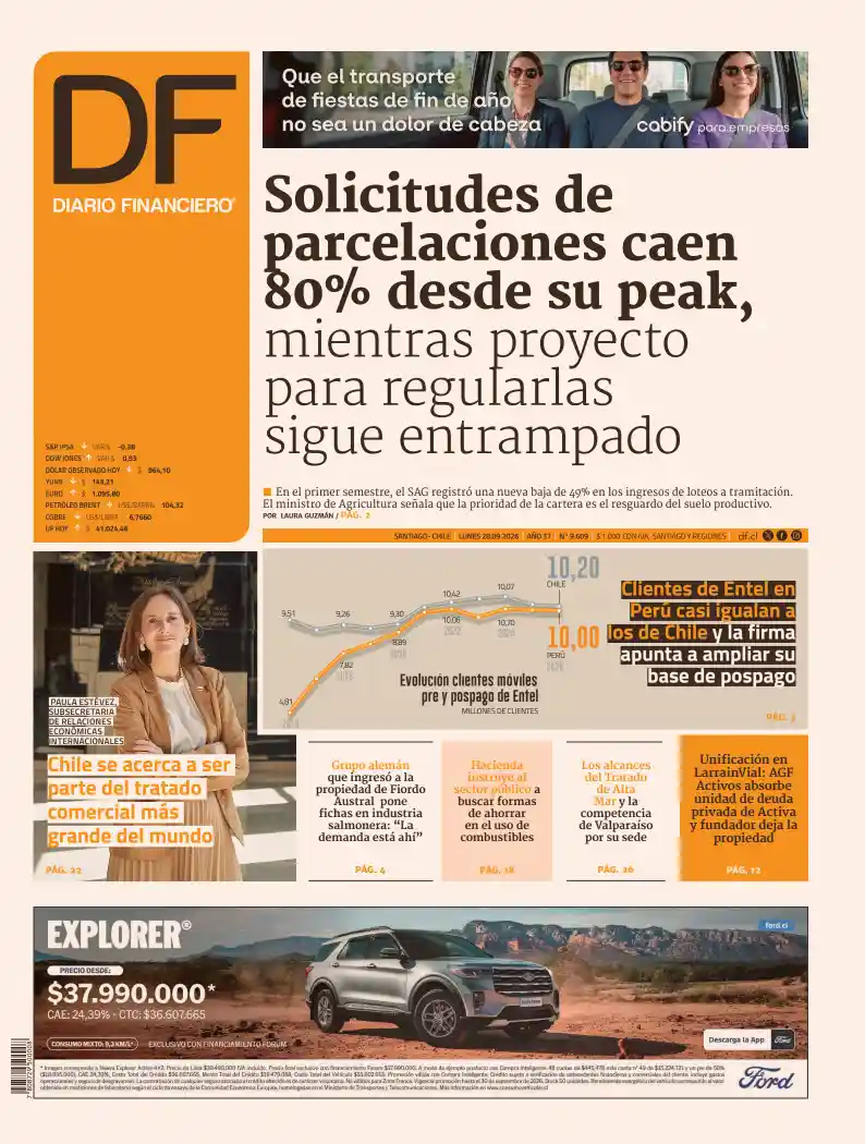 Portada del diario Diario Financiero del 28/09/2026