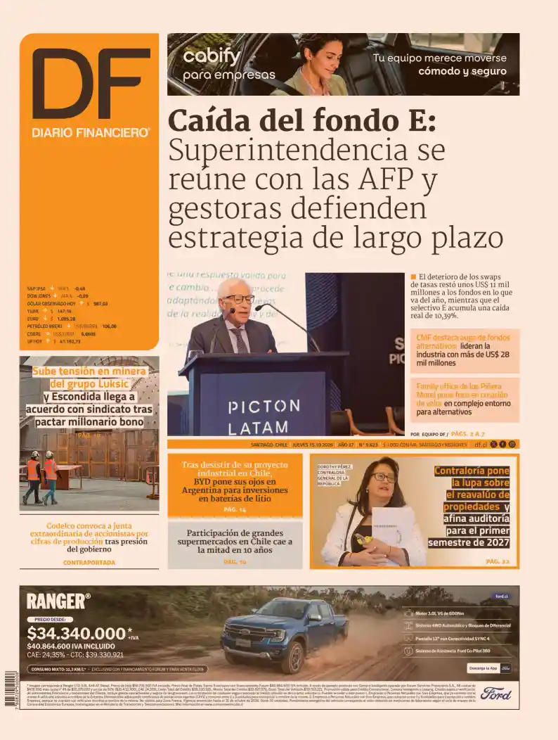 Portada del diario Diario Financiero del 15/10/2026