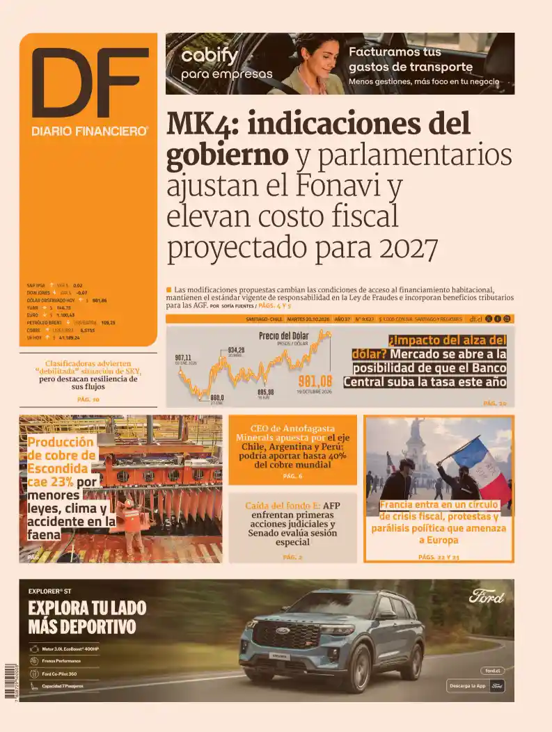 Portada del diario Diario Financiero del 20/10/2026