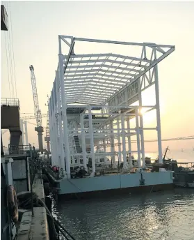  ??  ?? 1800 tons per hour Floating Concentrat­or Structure making its way to Fiji from China. It will be used for the Amex Resources Limited’s Mba Delta Ironsands Project.