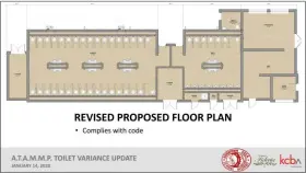  ?? IMAGE FROM SCHOOL DISTRICT DOCUMENT ?? This drawing shows the larger bathrooms that will be required at the Boyertown Area High School field house as a result of the denial of a variance by Colebookda­le Township.