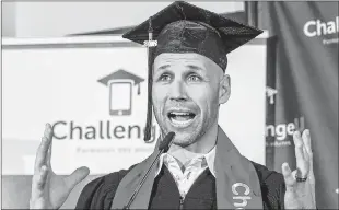  ?? CP PHOTO ?? Former Montreal Canadiens player Steve Begin gives his speech after receiving his high school diploma Thursday in Montreal.