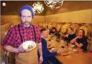  ?? STEVE MacNAULL/The Okanagan Weekend ?? Salt &amp; Brick chef James Holmes whipped up foie gras for a recent Fall Dinner Series long-table affair at Sandhill Wines in Kelowna.
