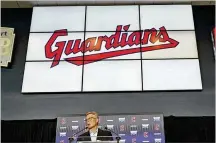  ?? ASSOCIATED PRESS ?? Team owner Paul Dolan speaks at a news conference in July announcing the Cleveland Indians would become the Guardians. Tuesday, the Indians resolved a lawsuit filed by a local roller derby team over rightsto the name, the final hurdle for the Major League Baseball team to continue its changeover.