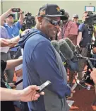  ?? JEFF ROBERSON/AP ?? Astros manager Dusty Baker speaks to the media Thursday in West Palm Beach, Fla.