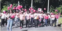  ?? CORTESÍIA DEL MEMORIAL/LISTÍN DIARIO ?? Al llegar a la meta los caminantes elevaron globos rosados.