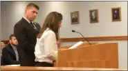  ?? MEDIANEWS GROUP PHOTO ?? Brian Kolodziej, when he was an assistant attorney general, stands next to Rachel Wilson on Aug. 2 as Wilson read her victim impact statement before Isabella County Chief Judge Eric Janes in Mount Pleasant.