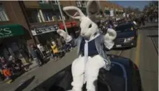  ?? RICK MADONIK PHOTOS/TORONTO STAR ?? The guest of honour, the star of the show, the Easter Bunny himself, waves to the crowd. Thousands lined the route for the 90-minute parade.