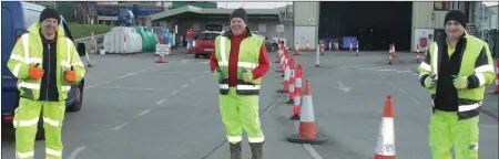  ??  ?? Gorey Household Recycling Centre staff from left: Dave Sheehan, Henry Quigley and Tony Murphy.