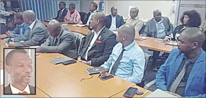  ?? (Pic: Siboniso Nkambule) ?? Mayors and CEOs during the meeting. (INSET) Minister of Housing and Urban Developmen­t Appolo Maphalala making his remarks yesterday. .