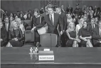  ?? AP PHOTO ?? Supreme Court nominee Brett Kavanaugh arrives to testify before the Senate Judiciary Committee last month on Capitol Hill in Washington.