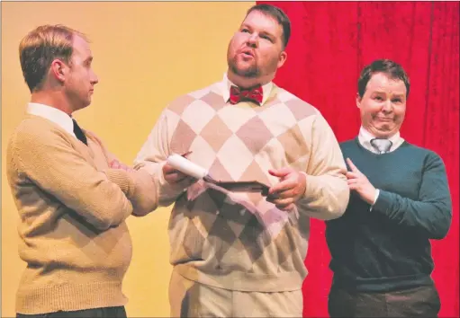  ?? COURTESY PHOTO ?? Brandon Bolin is silent movie star Don Lockwood, left, Eric Krigbaum is the diction coach trying to train him for talkies and Jonathan Curlin is Cosmo Brown in the FSLT production of “Singin’ in the Rain.”