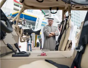  ?? Wam ?? His Highness Sheikh Mohamed bin Zayed Al Nahyan, Crown Prince of Abu Dhabi and Deputy Supreme Commander of the UAE Armed Forces, during a tour of the ongoing Idex in Abu Dhabi. —