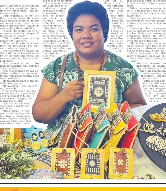  ?? PICTURE: JAKE WISE ?? Koto Matemosi, founder of Matemosi Enterprise­s with her handicraft­s at the Central Division Women’s Expo 2024 at the Vodafone Arena last week.