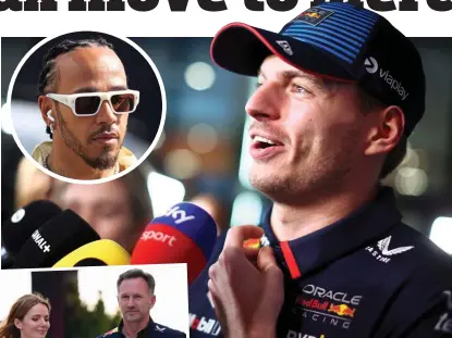  ?? ?? Eye of the storm: Verstappen and (inset) Hamilton in Jeddah and (left) Geri Halliwell and husband Horner