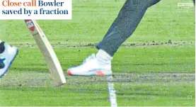  ??  ?? Close call Bowler saved by a fraction
Beuran Hendricks’ heel is adjudged by the third umpire to be just behind the crease as he dismisses Eoin Morgan off the last ball of the 19th over, leaving the England captain to walk off in anger (right)