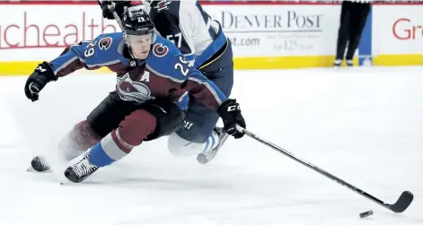  ?? THE ASSOCIATED PRESS FILES ?? Colorado’s Nathan MacKinnon has 38 points in the 27 games since Matt Duchene was traded to Ottawa. McKinnon has vaulted to second in league scoring and is pulling the Avalanche into playoff contention.