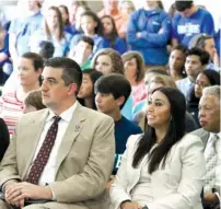  ?? STAFF PHOTO BY DAN HENRY ?? Volkswagen and Hamilton County Schools announced at Dalewood Middle School Tuesday on that eight schools will receive “e-labs” this coming academic year.