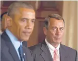  ?? | JACQUELYN MARTIN/AP ?? John Boehner (right) is trying to prevent the president from having “king-like” authority.