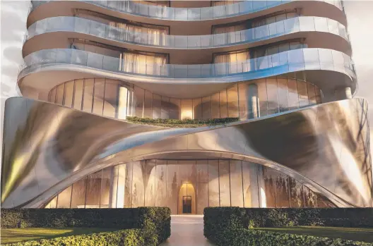 ??  ?? Artist impression­s of the tower at 272 Hedges Ave which Sunland says is expected to be finished in 2022. Sixty per cent of apartments are already sold.