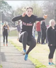  ?? Photograph­s courtesy of Randy Moll ?? Lady Blackhawk Keileigh Williams took fourth place in the triple jump with 31 feet, 7 inches, at the Panther Relays in Siloam Springs Thursday.