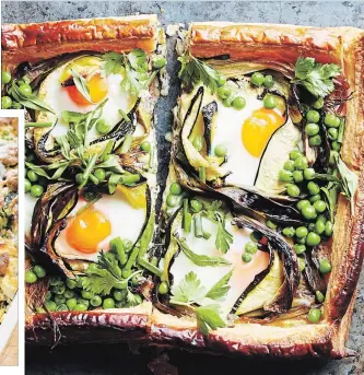  ?? JOHNNY MILLER NYT ?? A zucchini and egg tart with fresh herbs. Using store-bought puff pastry makes this spring tart more effortless than it may appear.
