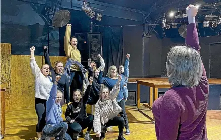  ?? ?? Co-director Courtene´y Mayall works with Kate Sheppard (Jane Leonard) and her gang during rehearsals for ‘‘punk rock musical’’ That Bloody Woman, which will be staged at the Meteor Theatre in Hamilton from August 26.