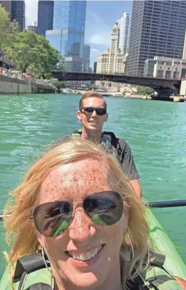  ?? PHOTOS BY DAWN GILBERTSON/USA TODAY ?? USA TODAY travel reporter Dawn Gilbertson and her son, Jack, go kayaking on the Chicago River.