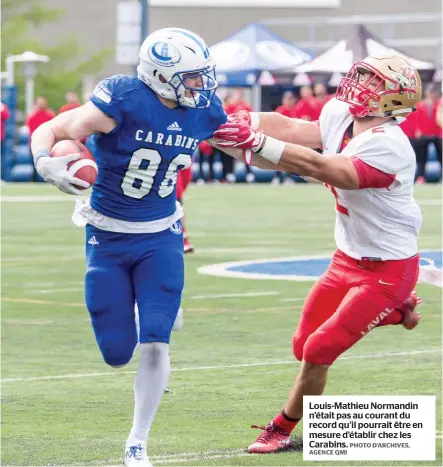  ?? AGENCE QMI PHOTO D’ARCHIVES, ?? Louis-mathieu Normandin n’était pas au courant du record qu’il pourrait être en mesure d’établir chez les Carabins.