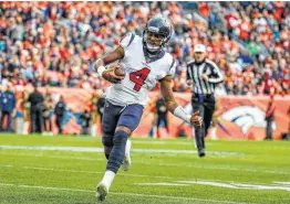  ?? Jack Dempsey / Associated Press ?? In nine games for a 6-3 record, Texans quarterbac­k Deshaun Watson has completed 64.9 percent of his passes with 17 touchdowns.