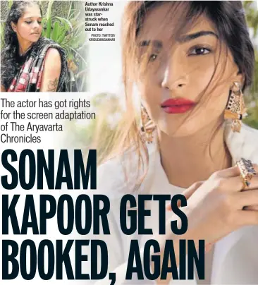  ?? PHOTO: TWITTER/ KRISUDAYAS­ANKAR ?? Author Krishna Udayasanka­r was starstruck when Sonam reached out to her