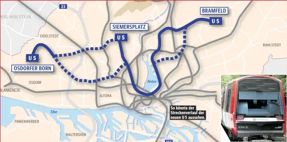  ??  ?? So könnte der Streckenve­rlauf der neuen U 5 aussehen.
