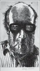  ?? PHOTOS BY DOUGLAS HAGGO ?? George Wallace, Self Portrait with Dark Glasses, etching and aquatint, 1995.