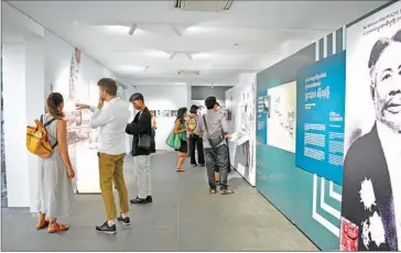  ?? The Journey of King SUPPLIED ?? People visit an exhibition on which SOSORO Museum’s new catalogue was based, titled, Sisowath in France in 1906: A Mutual Revelation from October 2022 to July 2023.